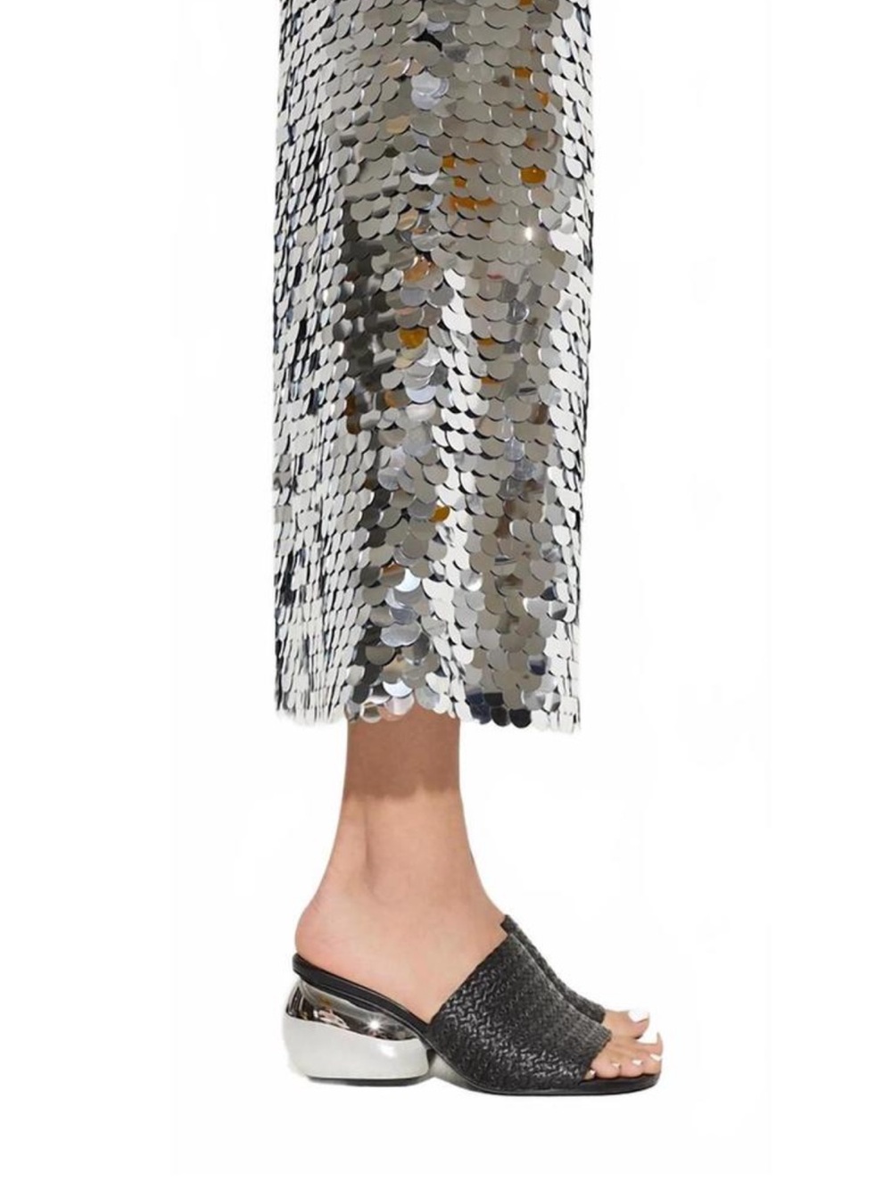 SIMON MILLER Moderno Women's Braided Raffia Sandal In Black & Silver Size 40